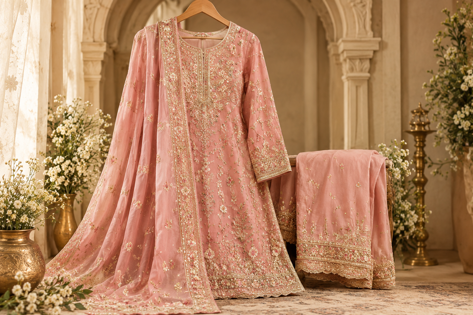 Blush pink embroidered Punjabi suit